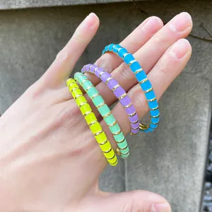 Colorful enamel segmented bangles for women, Bohemian beach style fashion hand jewelry