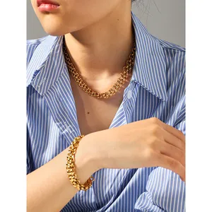 Detail von 18k vergoldetem Edelstahl Gliederkette Schmuckset mit Halskette und Armband