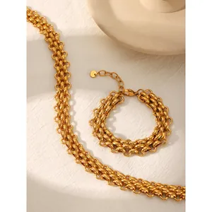 Europäisch Amerikanisches 18K Vergoldetes Edelstahl Schmuckset Für Damen Grobe Kette Armband Persönlichkeit Halskette Mode Schmuck