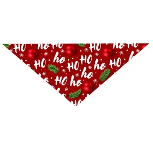 Red Christmas pet bandana featuring a festive HO HO HO pattern and snowflake motifs