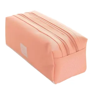 Large capacity pink double layer pencil case for students and stationery organization