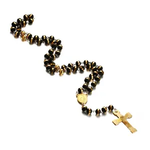 Collana Rosario in Acciaio Inossidabile e Silicone Placcata Oro Pendente a Croce Medaglia Religiosa Catena per Maglione Gioielli