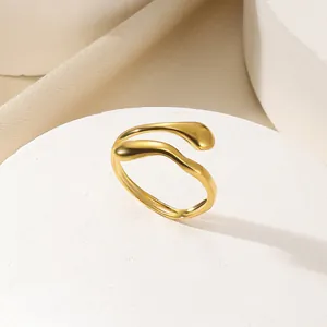 Minimalist double-layered gold open ring with irregular wavy design for daily wear