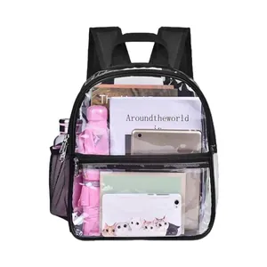 Clear PVC waterproof backpack for students and outdoor travel with black straps