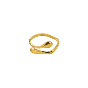 Minimalist 18k gold plated double layer open ring featuring organic bypass teardrop design
