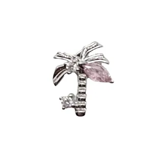 Orecchino a lobo a forma di palma d'argento con zircone rosa marquise e pietre chiare