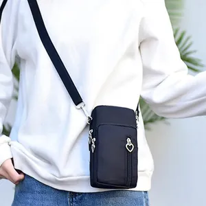 Damen Mini Oxford-Gewebe Umhängetasche Handytasche Mehrlagige Kleine Schultertasche Mit Herz-Reißverschluss Für Den Alltag