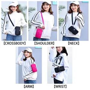 Vielseitige Mini-Stoff-Handytasche mit 5 Tragemöglichkeiten in den Farben Schwarz und Pink