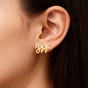 Hip Hop Edelstahl FUCK OFF Buchstaben Ohrstecker Für Damen Herren Punk Nische Design Gold Silber Plattiert Mode Statement Schmuck