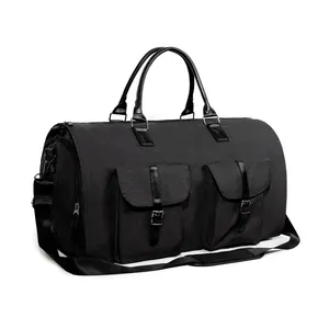 Seitenansicht einer premium schwarzen 2-in-1 Kleidersack-Reisetasche für Businessreisen