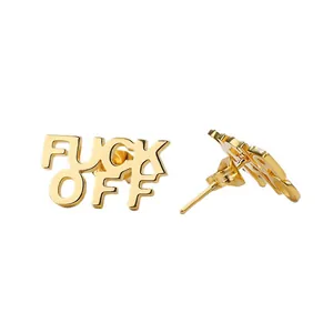 Goldene Edelstahl-Ohrstecker im Hip-Hop-Stil mit frechem FUCK OFF Schriftzug-Design