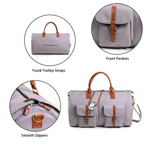 Detailansicht der 2-in-1 Reisetasche mit funktionalen Taschen und Reißverschlüssen.