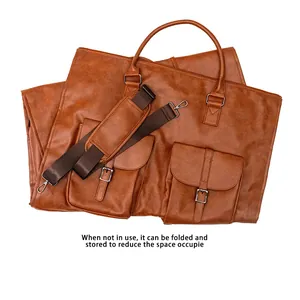 Premium-Reisekleidertasche aus braunem Leder, 2-in-1, faltbar und platzsparend verstaut
