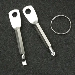 Tragbares Mini-Schraubendreher-Schlüsselanhänger-Set aus Edelstahl mit Flach- und Kreuzkopf