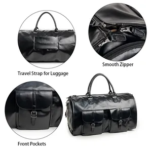 Detailansicht der 2-in-1-Reisetasche mit glatten Reißverschlüssen und Fronttaschen.