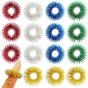 Mini Spring Finger Massager Stress Relief Ring Metal Spiky Sensory Ring For Accupressure Finger Circulation Relief Adult Kid Toy