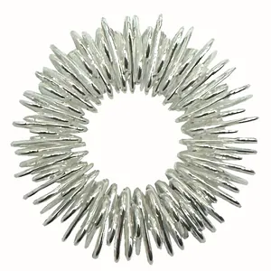 Close-up detail of the silver mini spring finger massage ring for effective stress relief