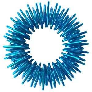 Metallic blue acupressure finger massage ring for stress relief and daily relaxation