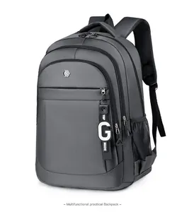 Large capacity grey Oxford backpack with ergonomic straps and multifunctional compartments