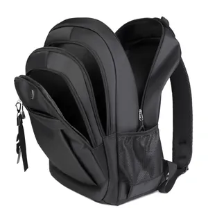 Durable black Oxford cloth backpack with large capacity and multi-compartment design for travel