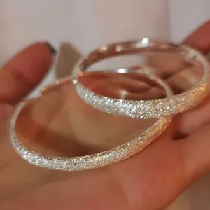 Elegant frosted silver-tone open cuff bangle with a sparkling starlight finish for women