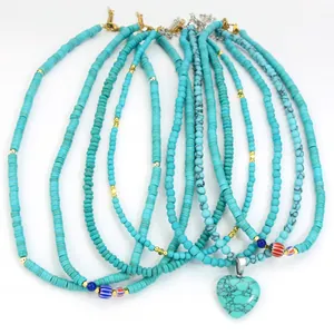 Collana di perline turchesi fatta a mano con ciondolo a forma di cuore in pietra dura