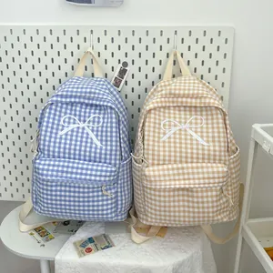 Frisse gingham rugzakken in ins-stijl met elegant strikontwerp voor school en reizen