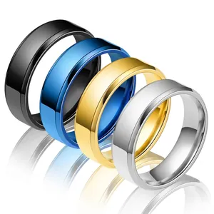 Bague en Acier Inoxydable à Bord Biseauté pour Hommes Femmes Minimaliste Poli Miroir Anneau de Doigt Lisse Bijou Cadeau