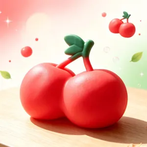 Close-up detail of a giant red cherry squeeze toy with soft texture for stress relief