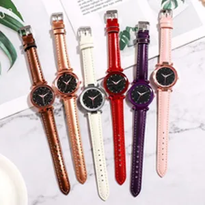 Collection of stylish quartz watches with colorful leather straps and starry sky dials