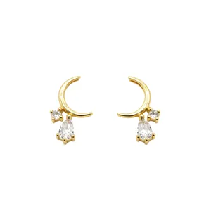 S925 Sterlingsilber Mond Wassertropfen Ohrstecker 14K Vergoldet Strass Mond Tropfen Ohrringe Für Damen Elegante Mode Schmuck Geschenk