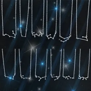 Twelve constellation necklaces with zircon pendants in a starry night display