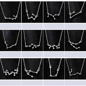 Dainty silver constellation necklaces set with sparkling zircons for twelve zodiac signs