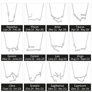Zodiac constellation necklace set with sparkling zircon stones in silver finish for women