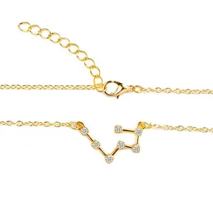 Elegant gold-tone zodiac constellation necklace featuring sparkling cubic zirconia stones