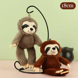 Pair of cute 18cm sloth plush keychains in grey and brown colors