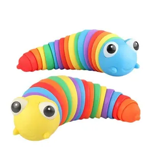 Rainbow slug fidget toys for stress relief, colorful caterpillar sensory toy set for kids