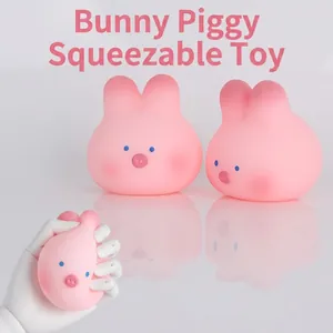 Jouet Squishy Lapin Cochon Mignon Fleurs de Cerisier Dessin Animé Anti-stress TPR Jouet à Presser pour Enfants Ados Cadeau
