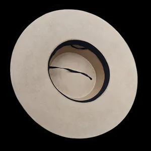 Close-up interior view of vintage wool felt fedora with adjustable inner ribbon