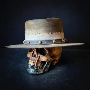 Distressed Wool Bolero Hat Vintage Western Cowboy Flat Top Wide Brim Studded Leather Band Retro Gothic Party Accessory
