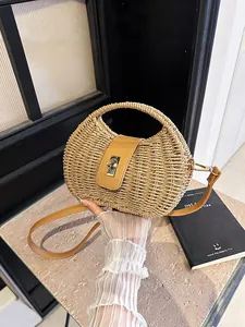 Bolso retro francés de paja tejida para vacaciones en la playa y uso diario