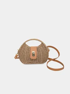 Elegante bolso de mano de paja tejida estilo francés con correa para vacaciones de verano