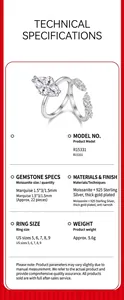 Detaillierte Spezifikationen eines S925 Silber Stapelring-Sets mit Moissanit-Steinen.