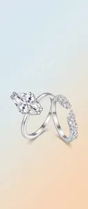 Detailansicht von 925er Sterlingsilber-Moissanit-Ringen mit Marquise- und Rundsteinen