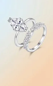 Detailansicht des Silberrings mit Moissanit-Marquise-Schliff und elegantem Sternenglanz
