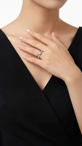 Nahaufnahme von eleganten S925 Silber Moissanit Stapelringen an der Hand