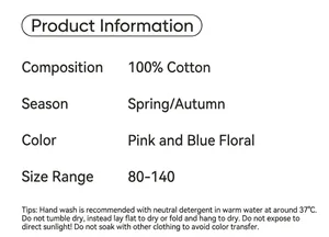 Produktdetails für ärmelloses Baumwoll-Mädchenkleid mit Material- und Größenangabe