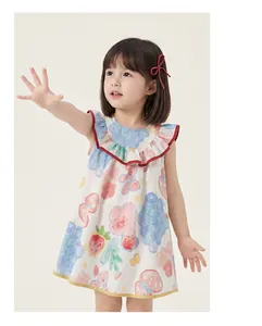 Ärmelloses Sommer-Baumwollkleid für Mädchen mit lebhaften Graffiti-Blumenmustern
