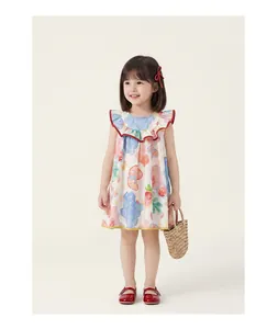 Sommerliches ärmelloses Baumwollkleid für Mädchen mit buntem Aquarell-Frucht-Druck