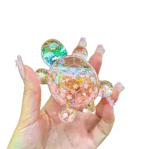 Creative luminous colorful quicksand turtle ornament with glitter and floral sequins